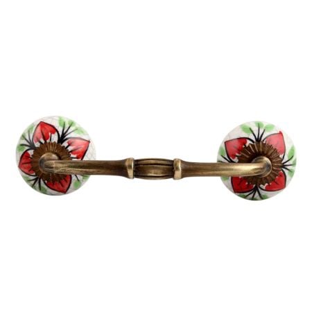 Red Flower Crackle Ceramic Bridge Handle